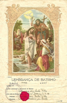 1964: Documento de Batismo chancelado por Frei Cosme